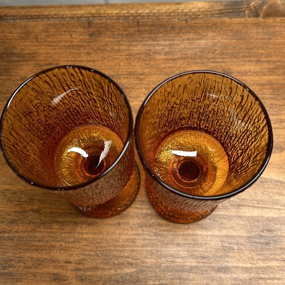 Vintage Ravenhead Siesta Mid Century Textured Stemmed Amber Glasses Set Of Four - Picture 8 of 16